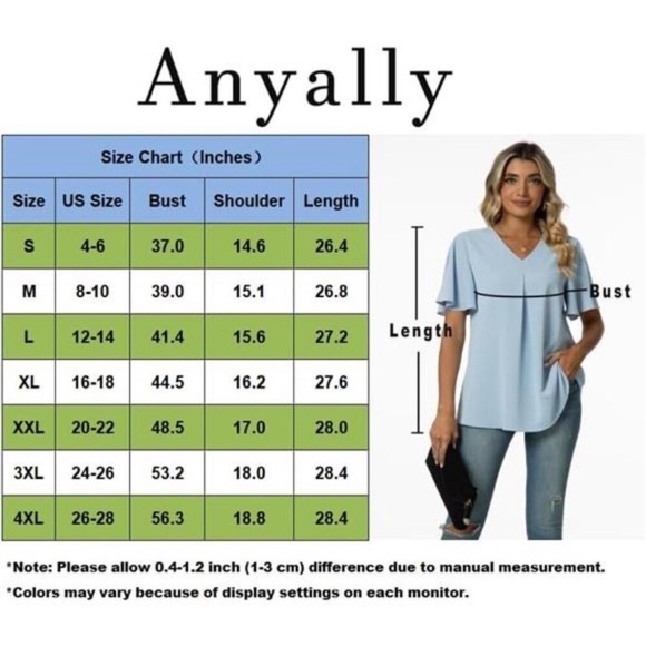 Womens Summer Dressy Chiffon Blouses V Neck Short Sleeve Tunic Tops for Leggings - Picture 6 of 9